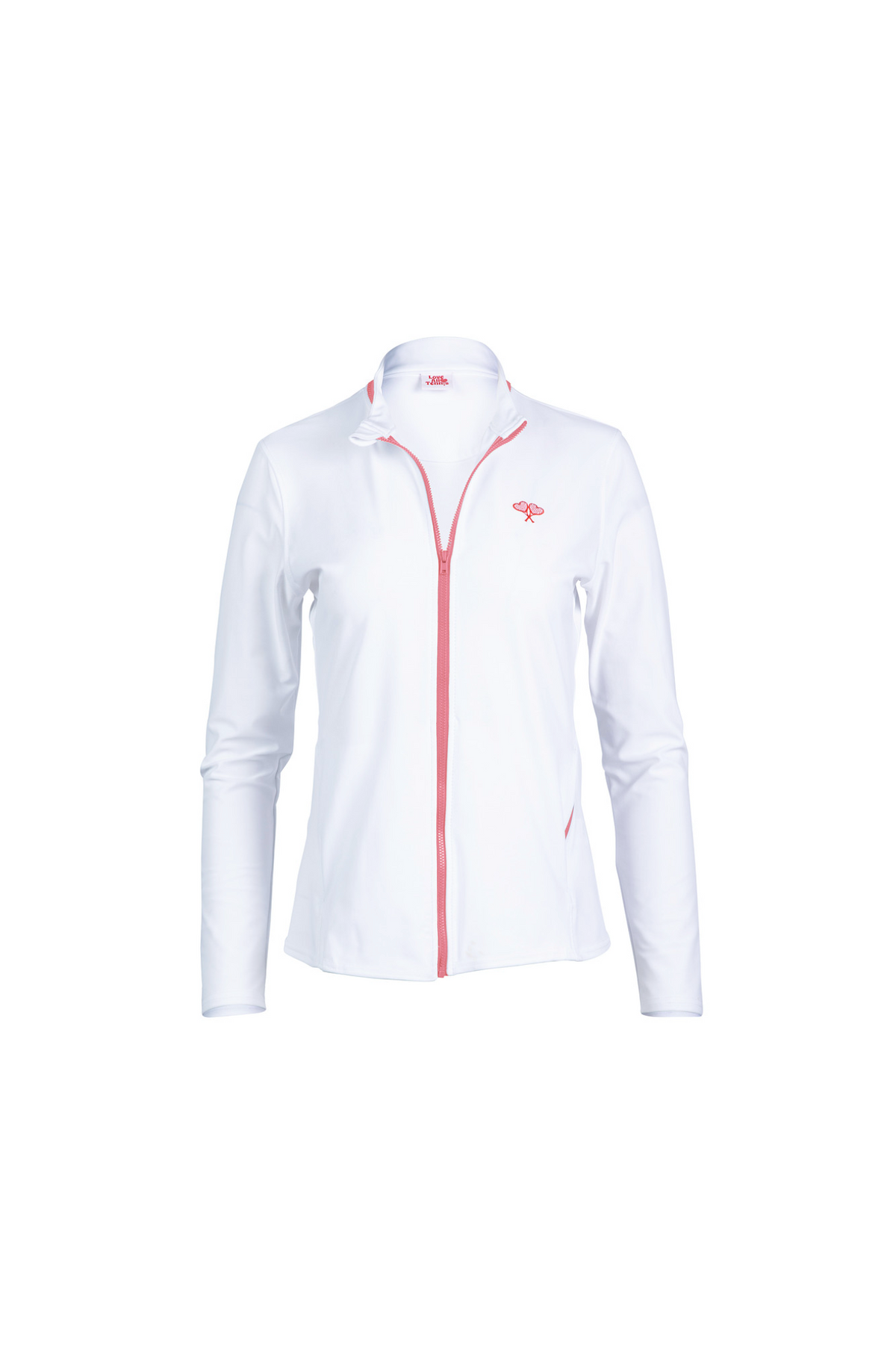 White jacket with a pink zipper on a white background