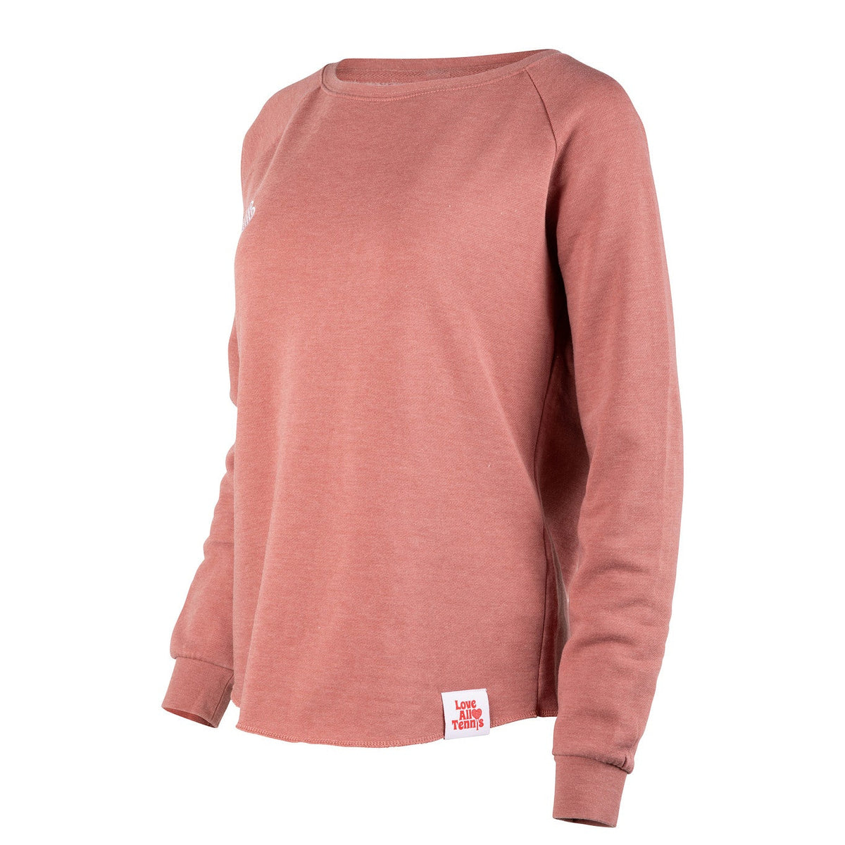 Pink long-sleeve shirt with a brand label on a white background