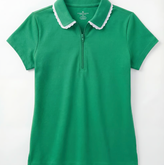 Green polo shirt with white collar on a white background