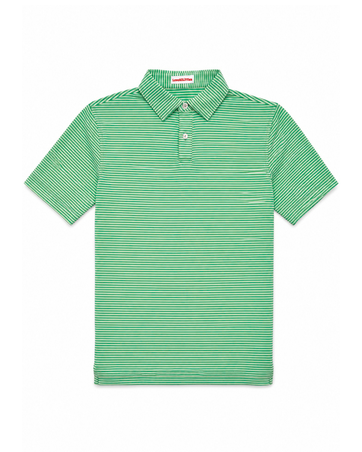 Green striped polo shirt on a white background