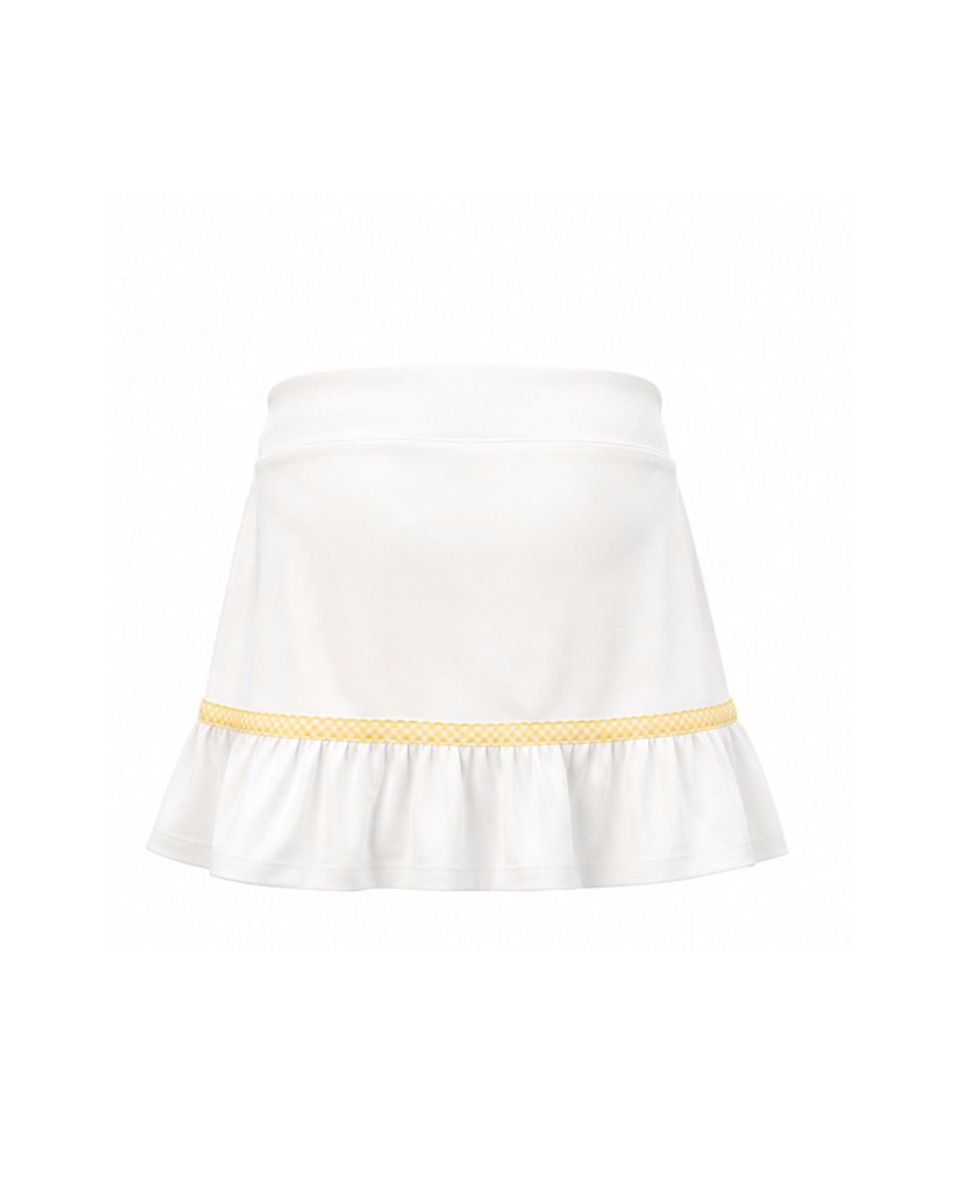White skirt with a yellow waistband on a white background