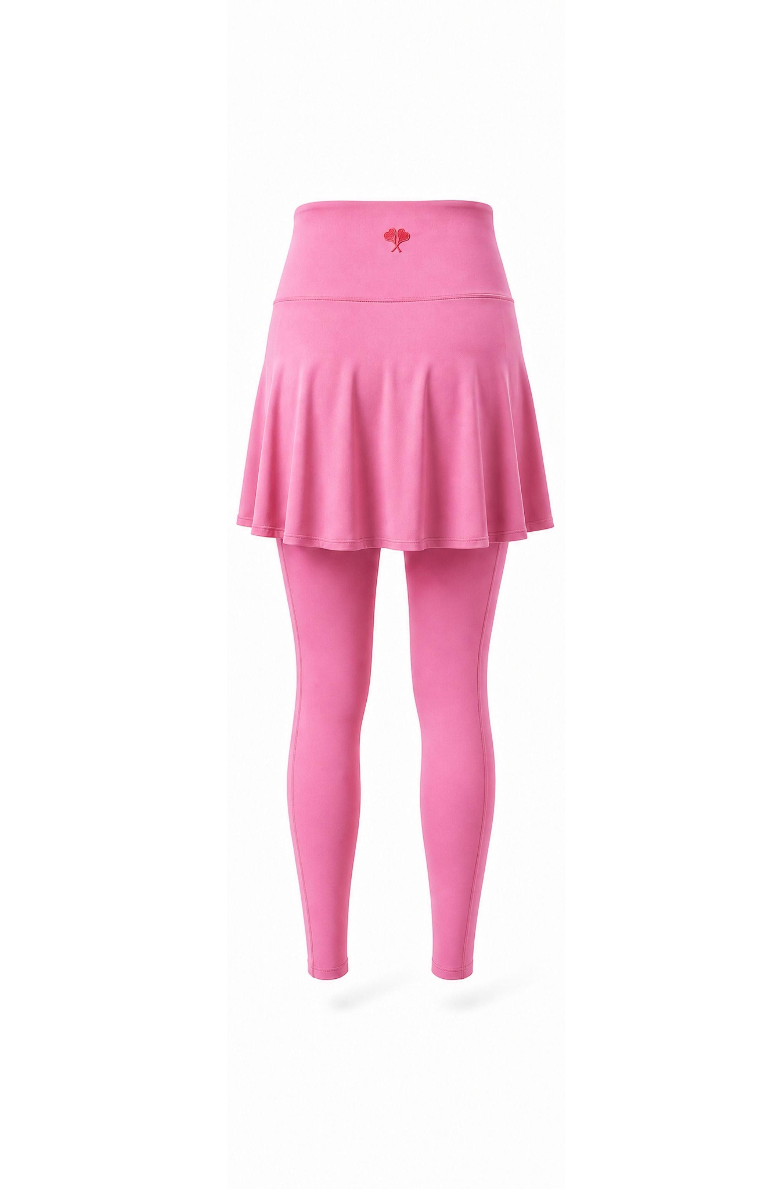 Pink skirt and leggings set on a white background
