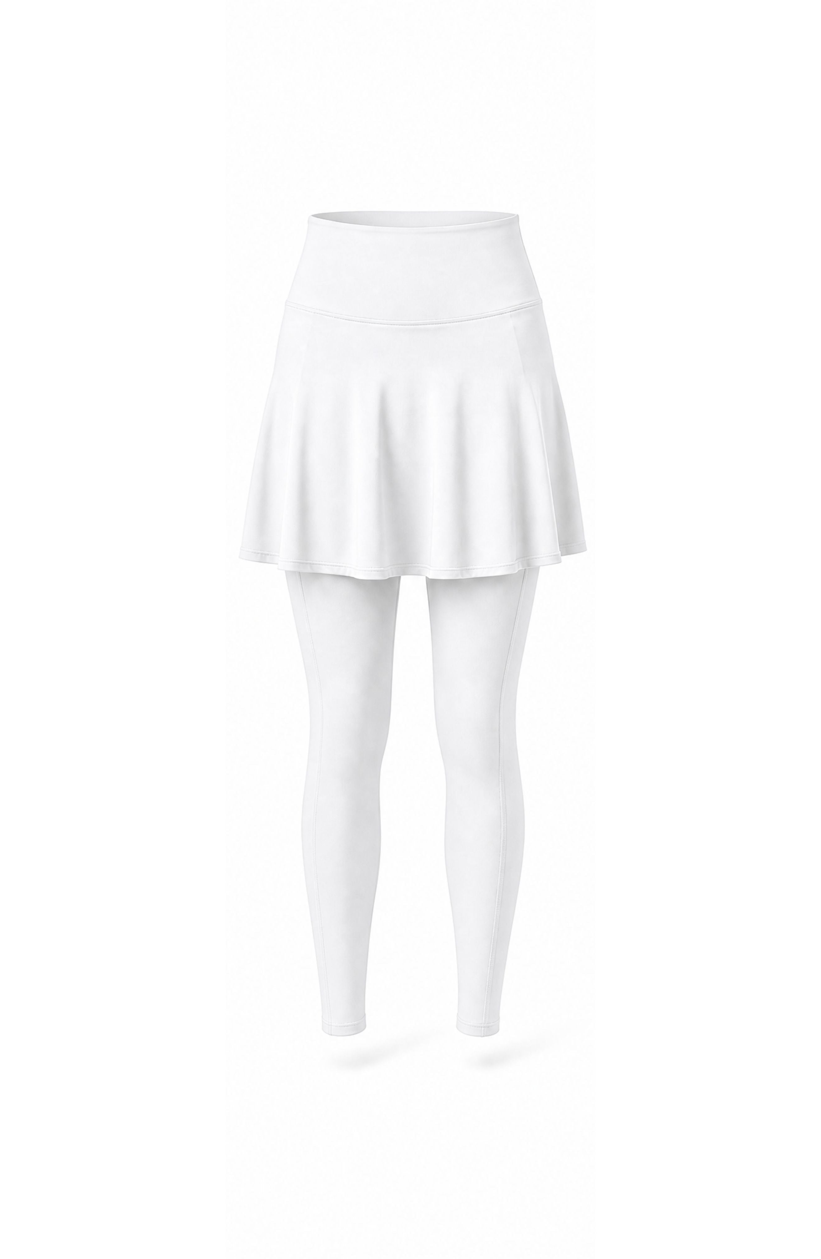 White skirt and leggings set on a white background