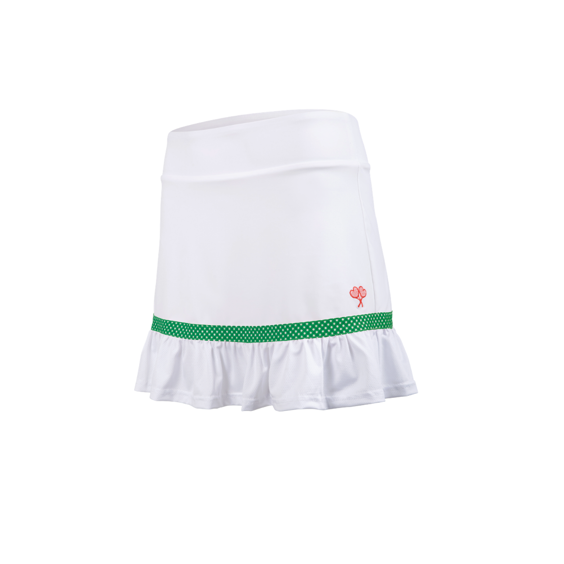 White skirt with green trim on a white background