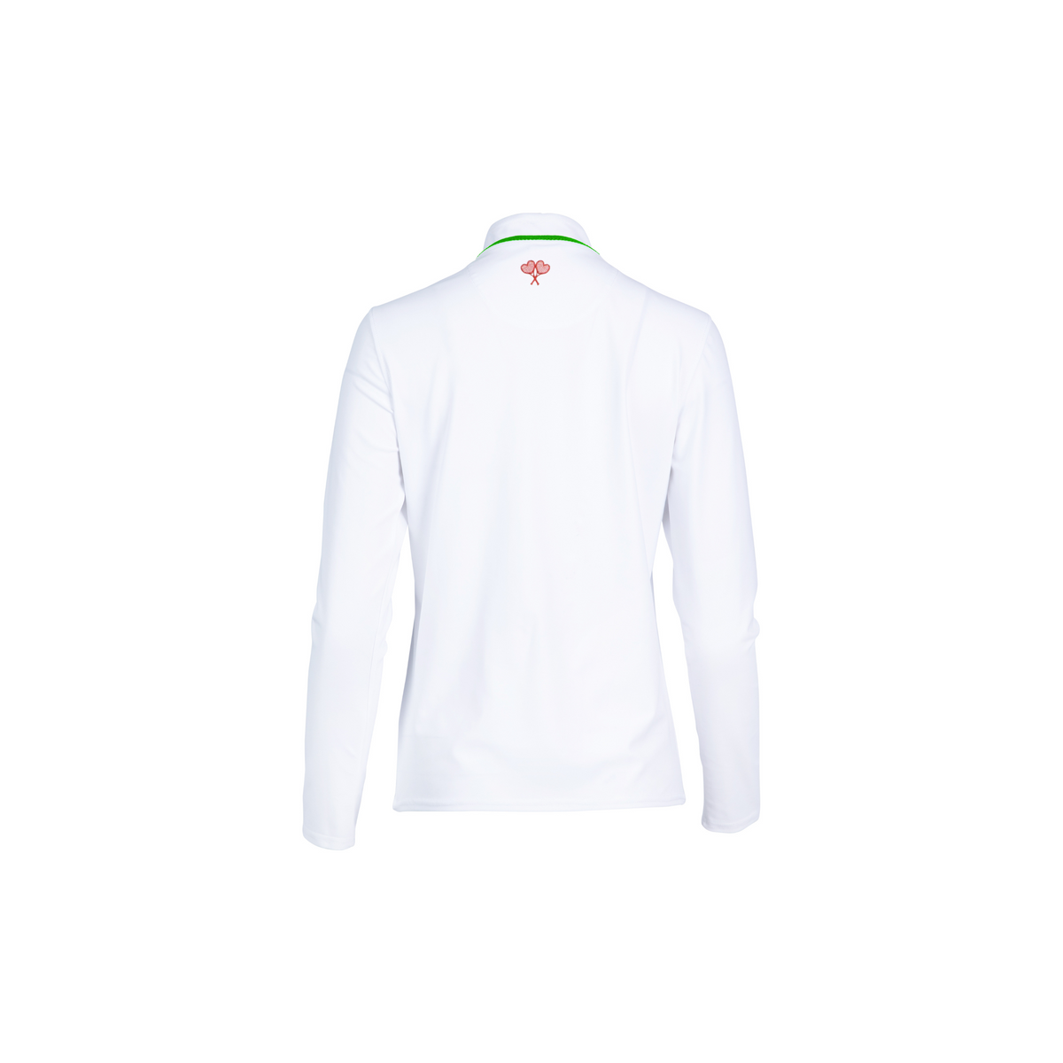 White long-sleeve shirt with a brand logo on a white background