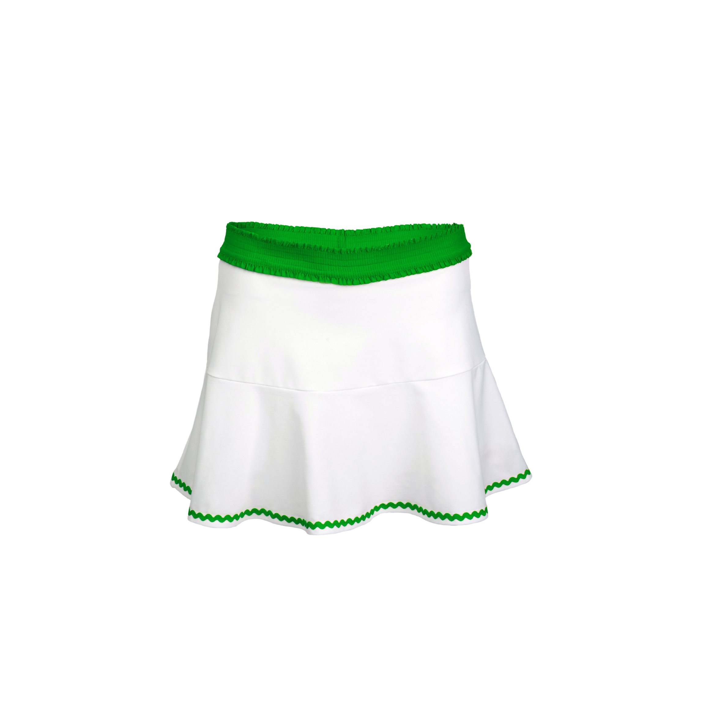 White skirt with green trim on a white background