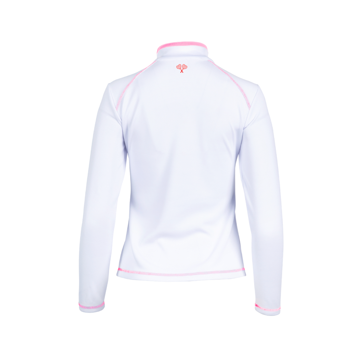 White long-sleeve shirt with pink accents on a white background