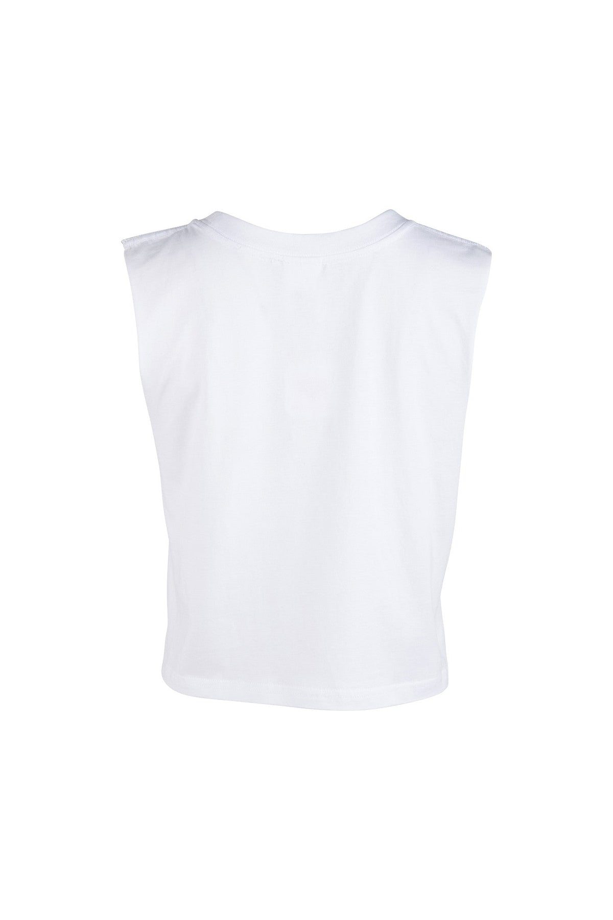 Back of a white tank top on a white background