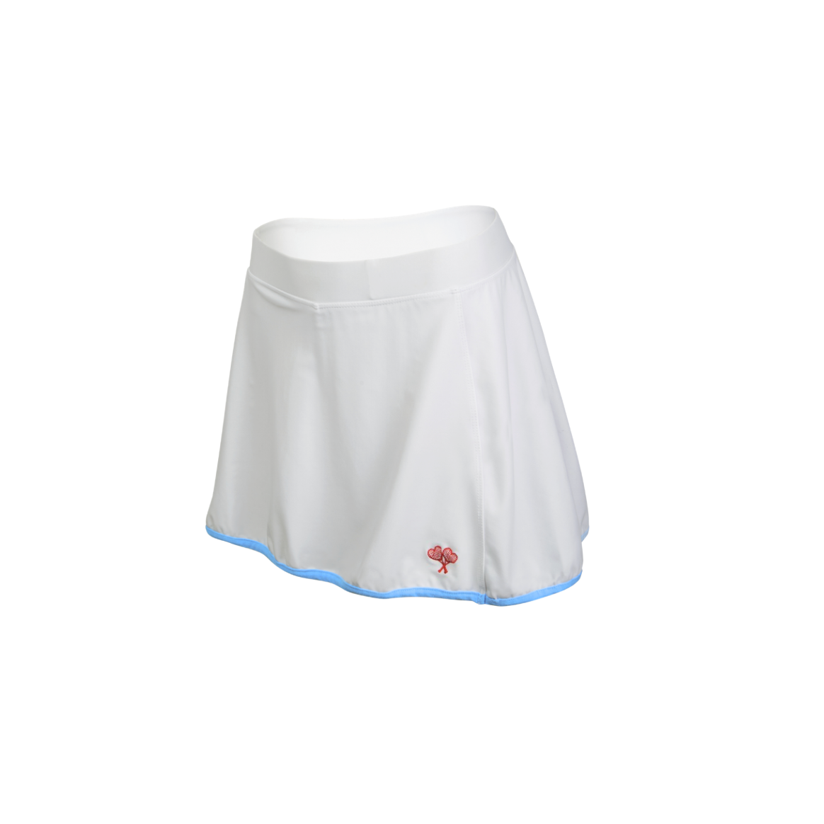 White tennis skirt with a logo on a white background
