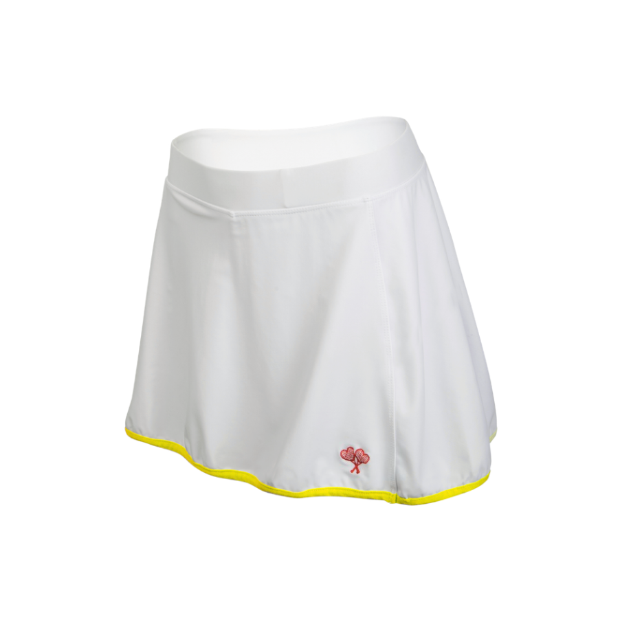 White skirt with yellow hem on a white background