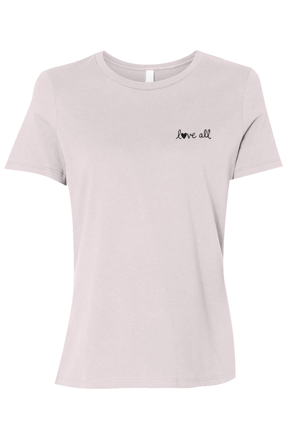 Light gray t-shirt with 'love all' text on a white background