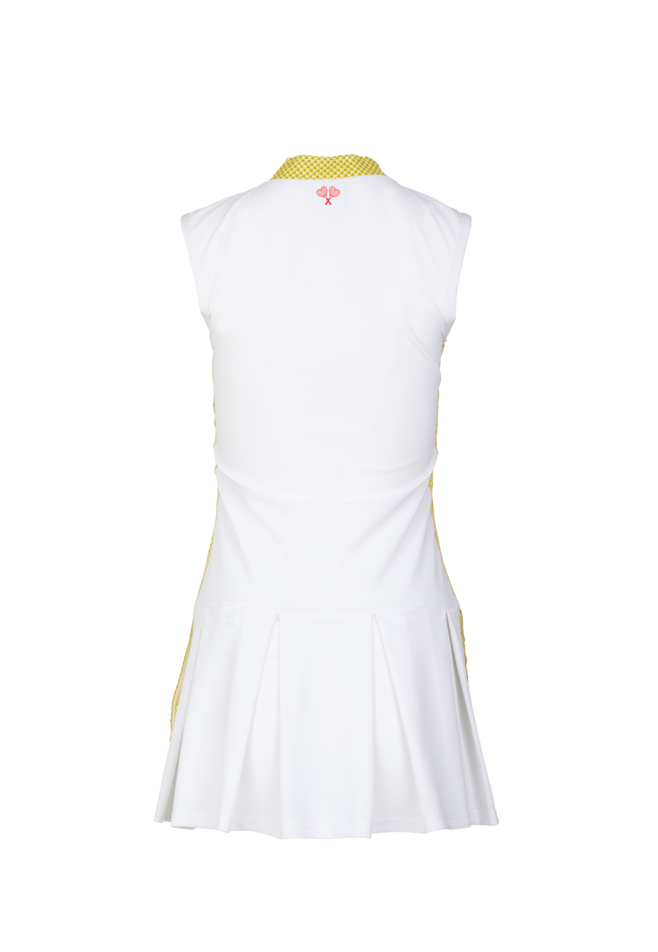 White dress with yellow accents on a white background