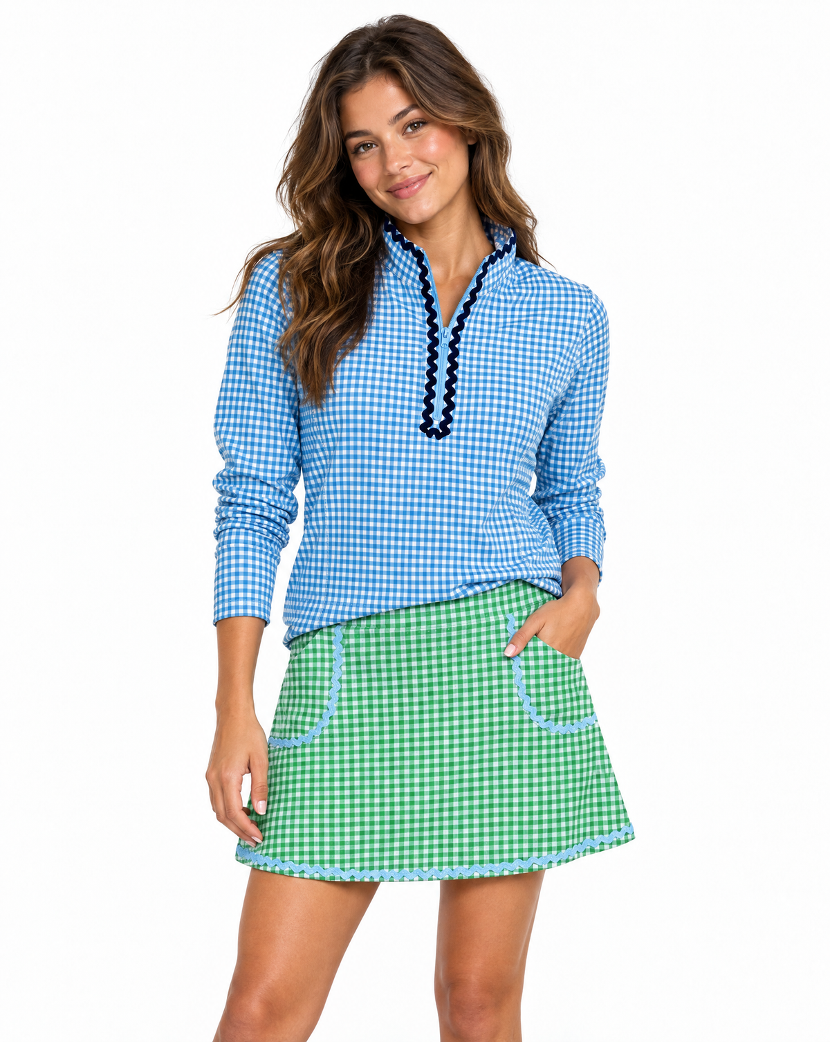 Annika Gingham Golf 1/4 Zip Top