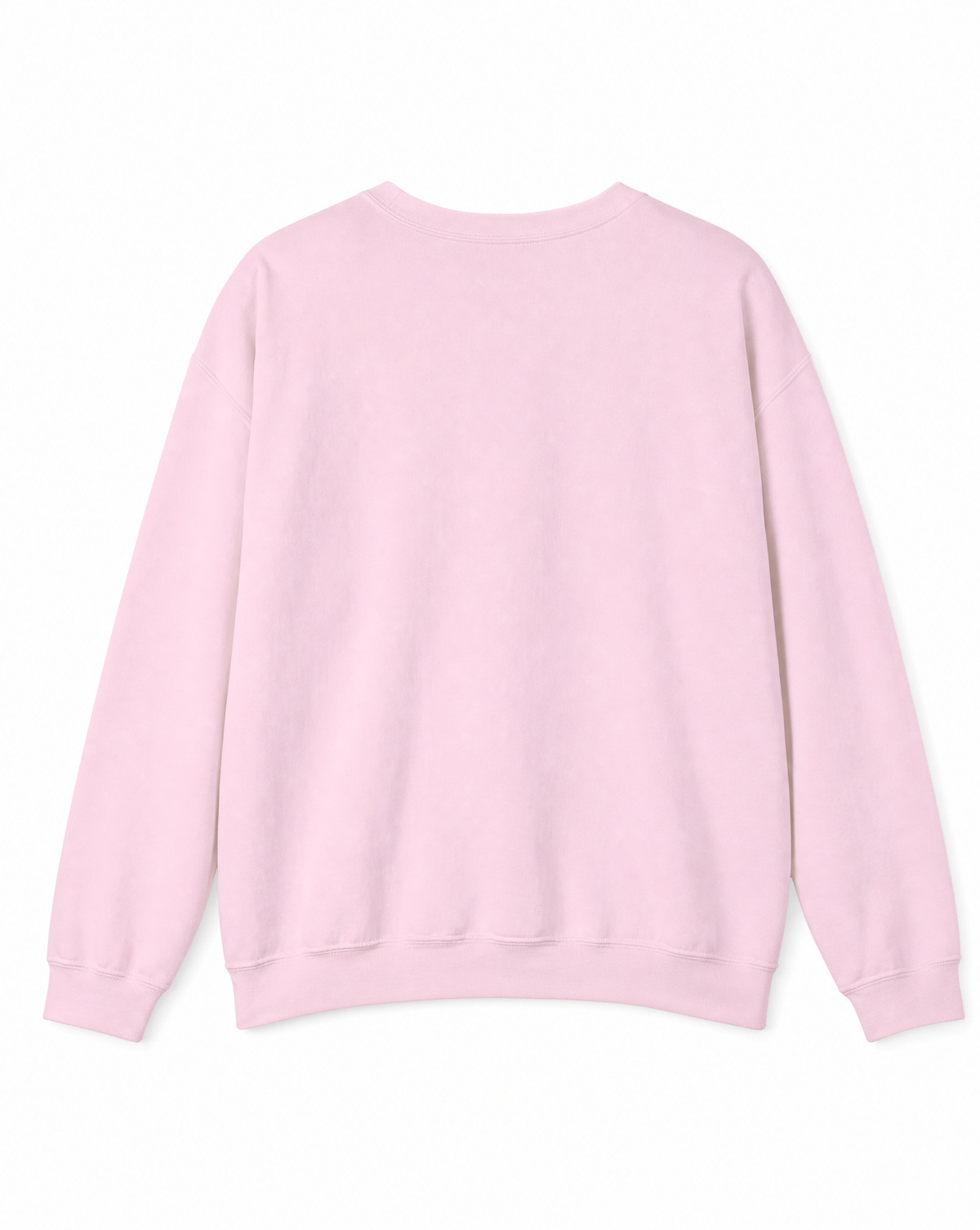 A light pink crewneck sweatshirt shown from the back, laid flat against a clean white background.