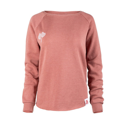 Pink sweatshirt with a white heart design on a white background