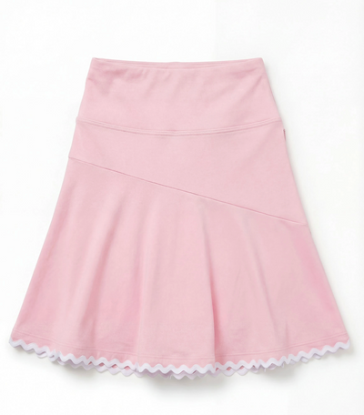 Light pink athletic skirt with white scalloped hem on a flat white background