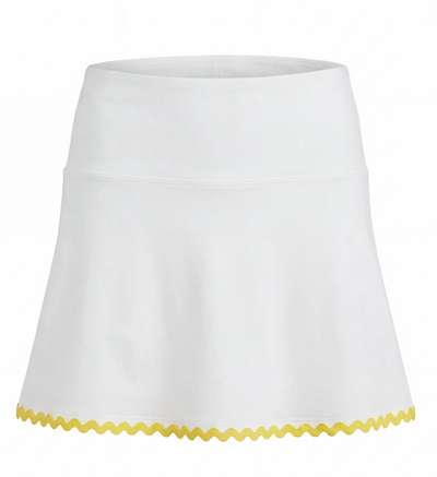 White skirt with yellow trim on a white background