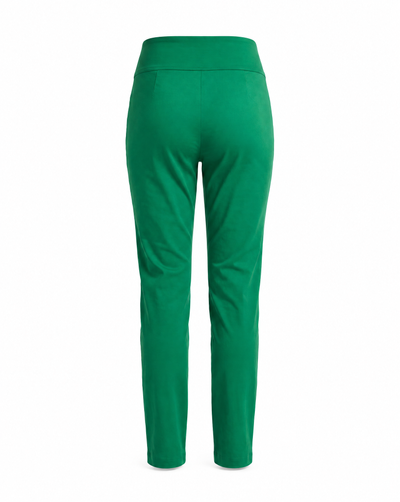 Green slim-fit pants shown from the back on a clean white background.