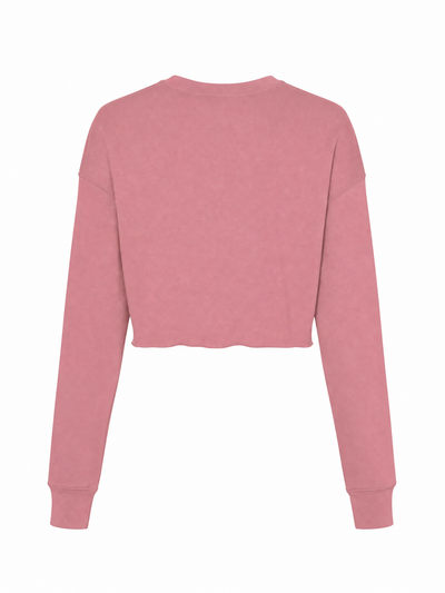 A dusty pink cropped long-sleeve sweatshirt shown from the back, displayed on a clean white background.