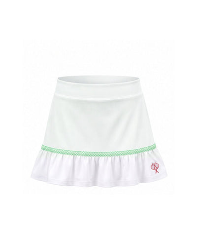 White skirt with green trim on a white background