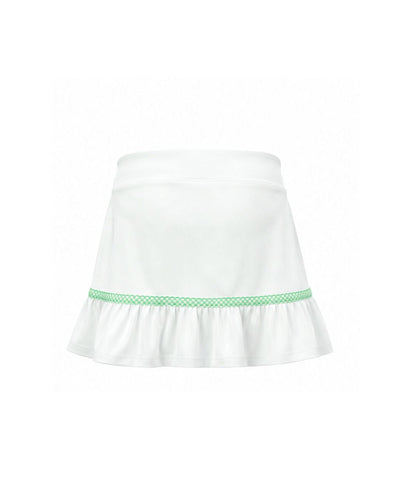 White skirt with a green waistband on a white background