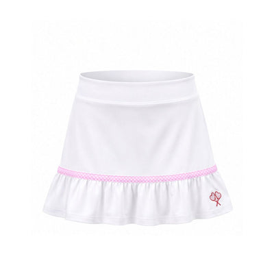 White skirt with pink trim on a white background