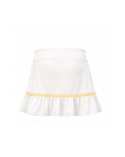 White skirt with a yellow waistband on a white background