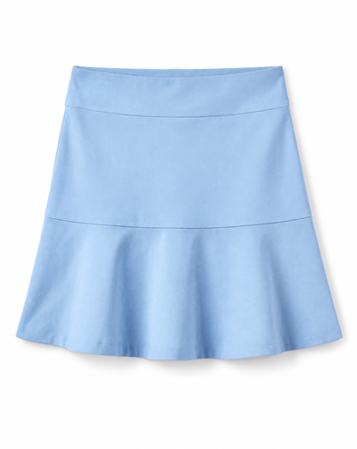 Blue tiered skirt on a flat white background