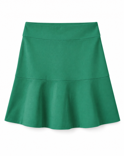 Green tiered skirt on flat white background