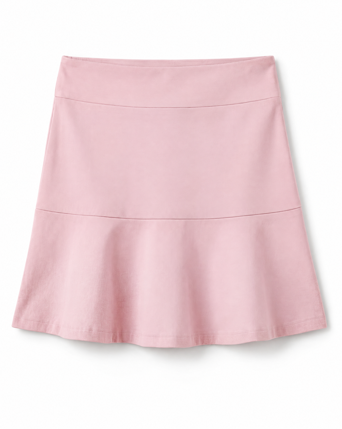 Pink tiered skirt on a flat white background