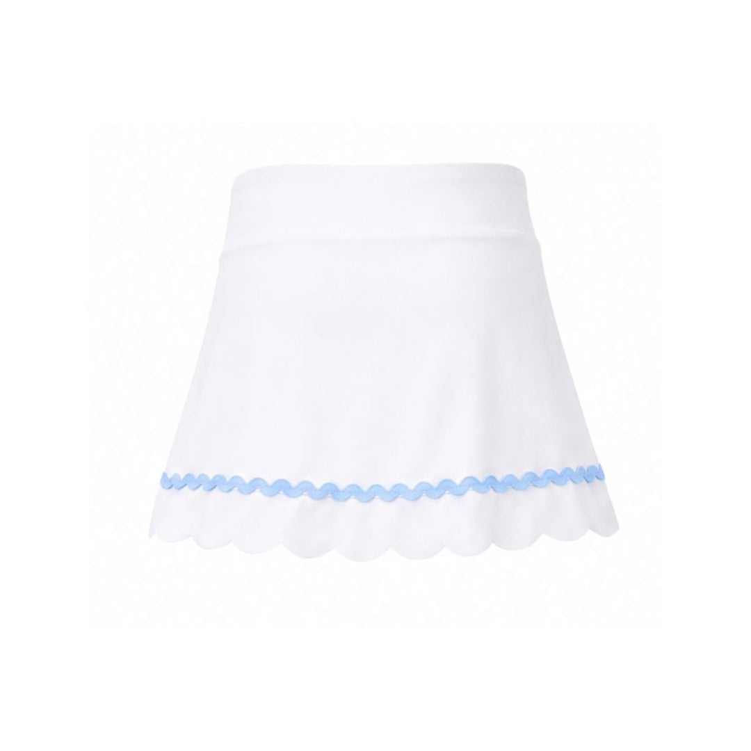 White skirt with blue trim on a white background