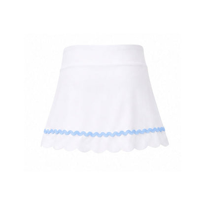 White skirt with blue trim on a white background