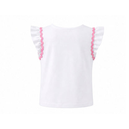 White top with pink trim on a white background