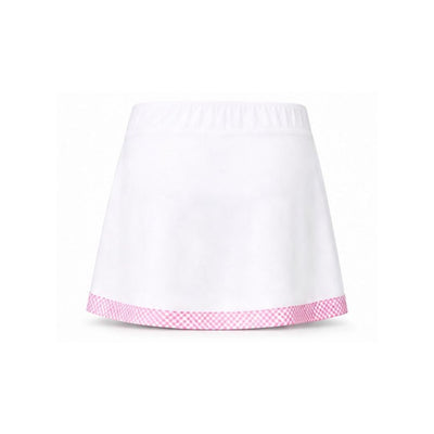 White skirt with pink trim on a white background
