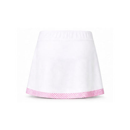 White skirt with pink trim on a white background