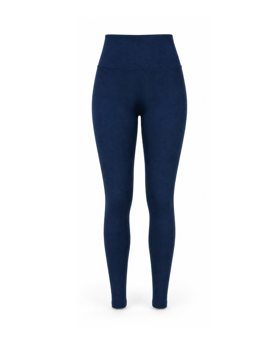 A pair of high-waisted navy blue leggings shown on a headless mannequin against a plain white background.