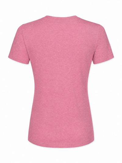 A heather pink short-sleeve crewneck t-shirt shown from the back, displayed on a clean white background.