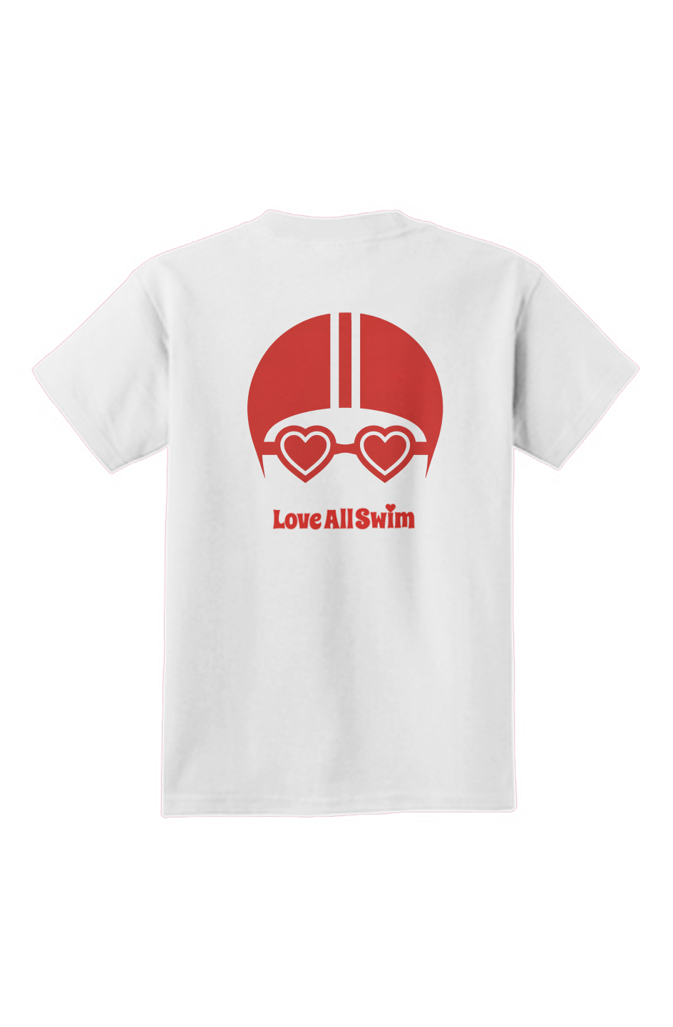 White t-shirt with red graphic design on a white background