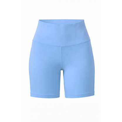 Light blue athletic shorts on a white background