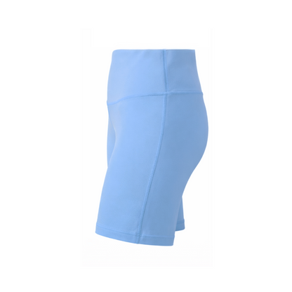 Light blue athletic shorts on a white background