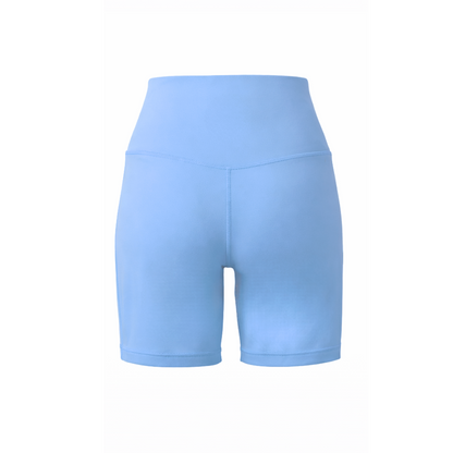 Light blue athletic shorts on a white background