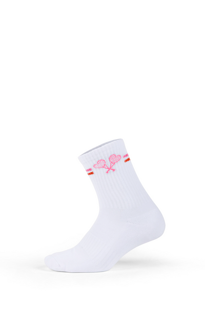 White sock with pink and red design on a white background