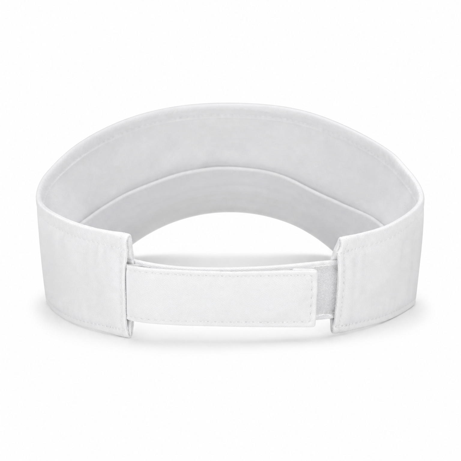 A white adjustable visor with a velcro closure, shown on a plain white background.