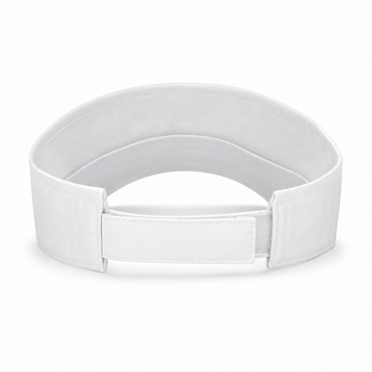 A white adjustable visor with a velcro closure, shown on a plain white background.