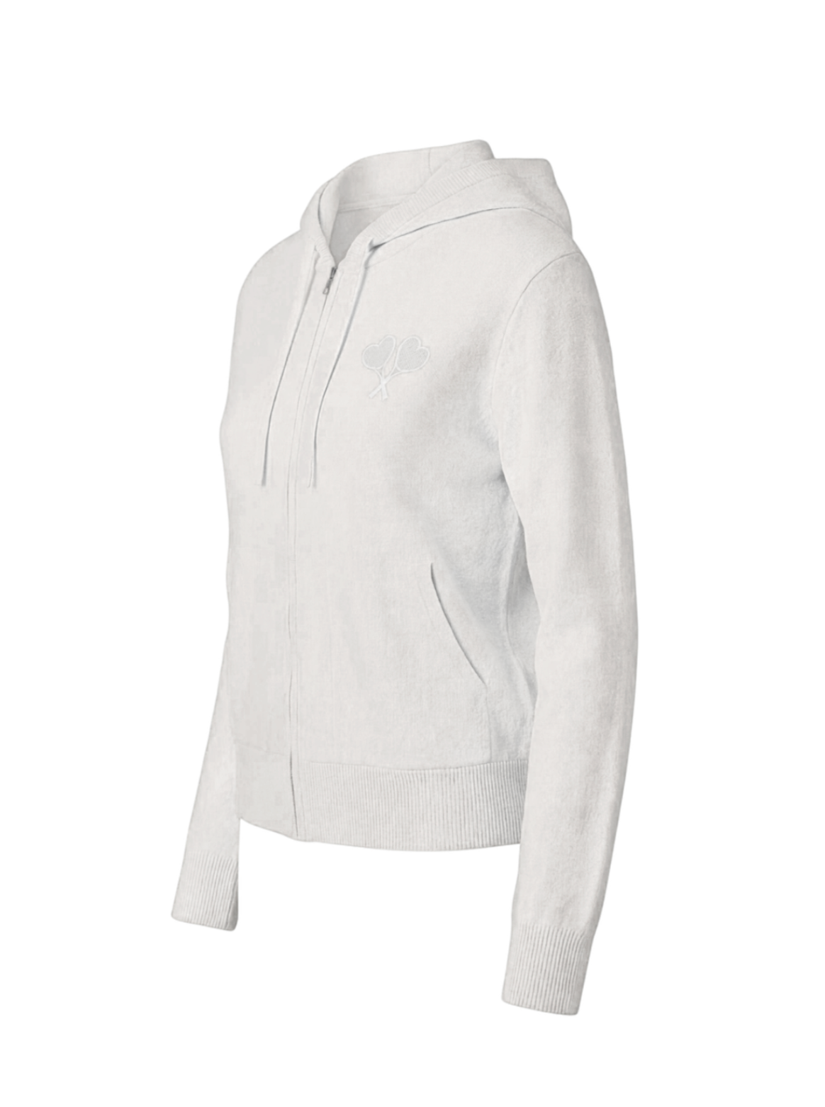 White zip-up hoodie on a white background