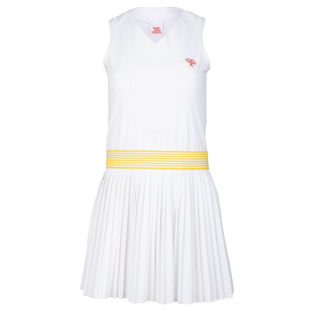 White dress with a yellow belt on a white background