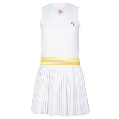 White dress with a yellow belt on a white background
