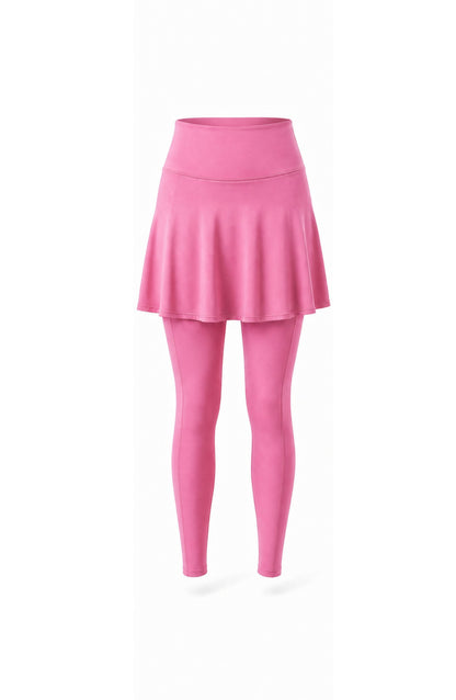 Pink skirt and leggings set on a white background