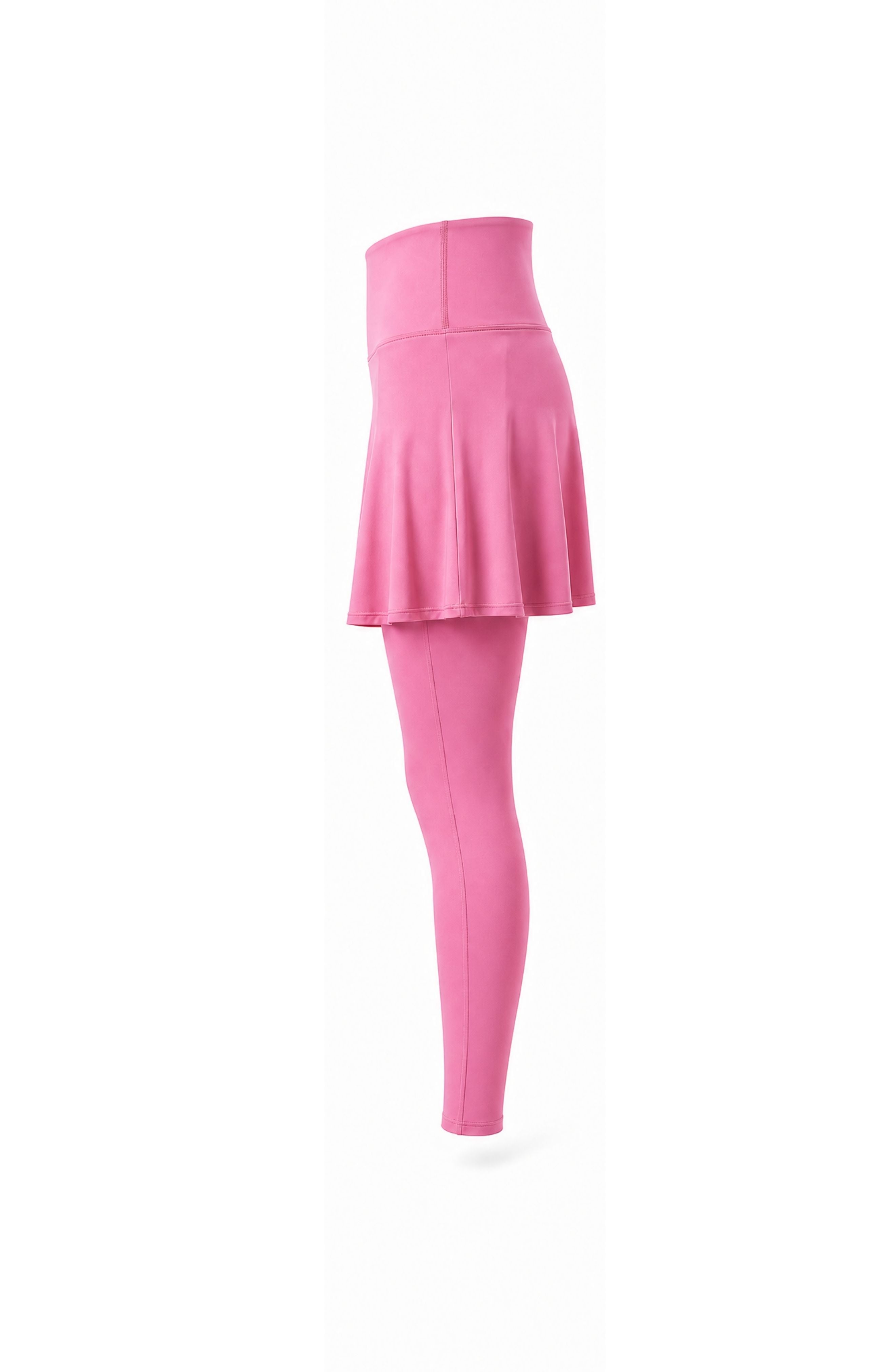 Pink skirt and leggings set on a white background