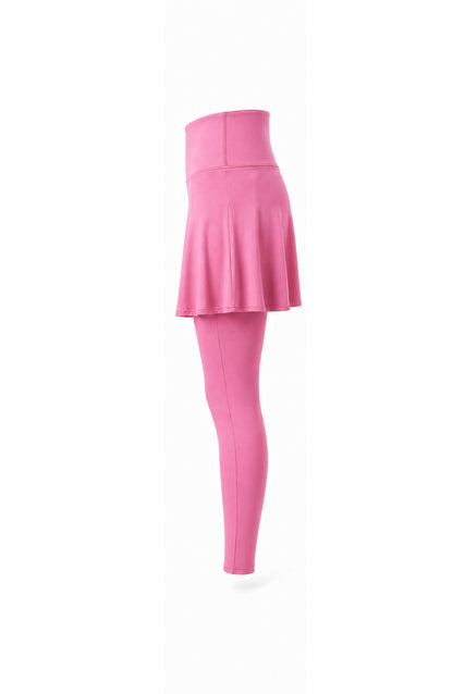 Pink skirt and leggings set on a white background
